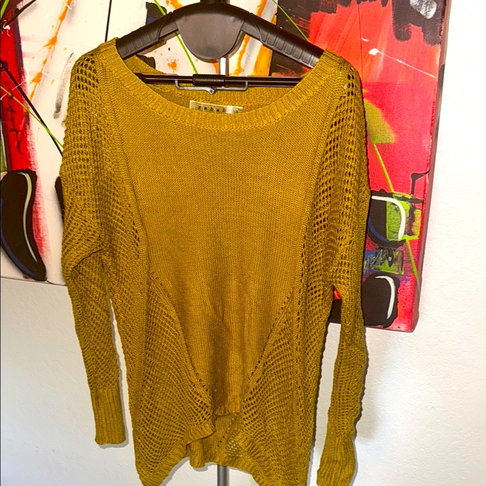 Rehab Yellow Crew Neck Sweater with Cozy Knit Texture Anthropologie